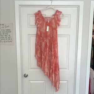 Anthropologie Coral-Pink Ruffle Tiered Dress